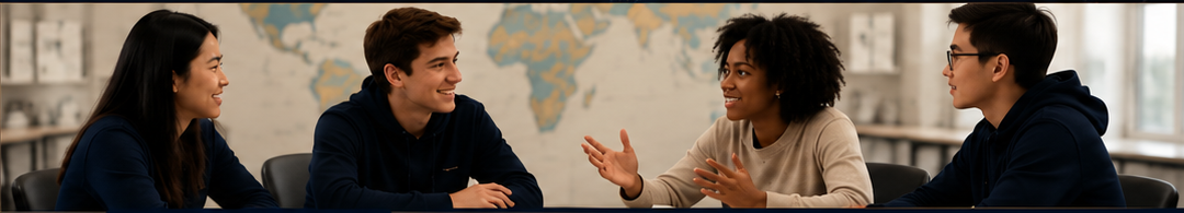 Students in a global dialogue session