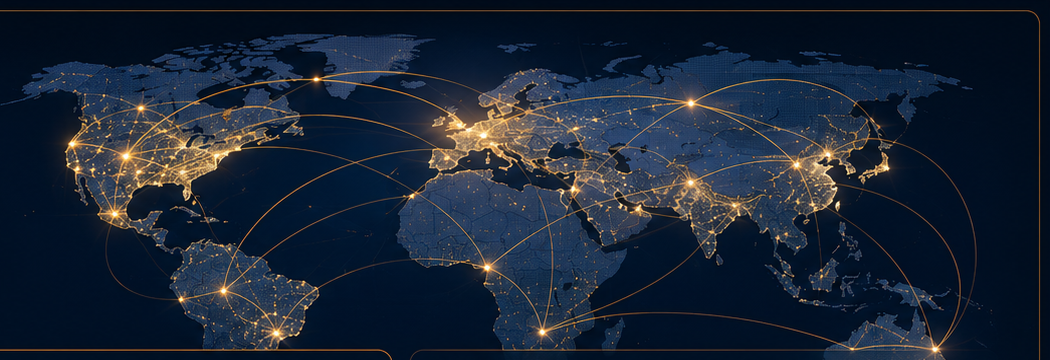 World map with illuminated global connections