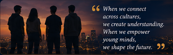 Young people looking over a city at sunset