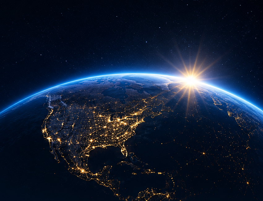 Earth seen from space at sunrise